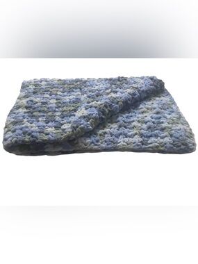 Plush Crochet Baby Throw Blanket in Blue and Cream